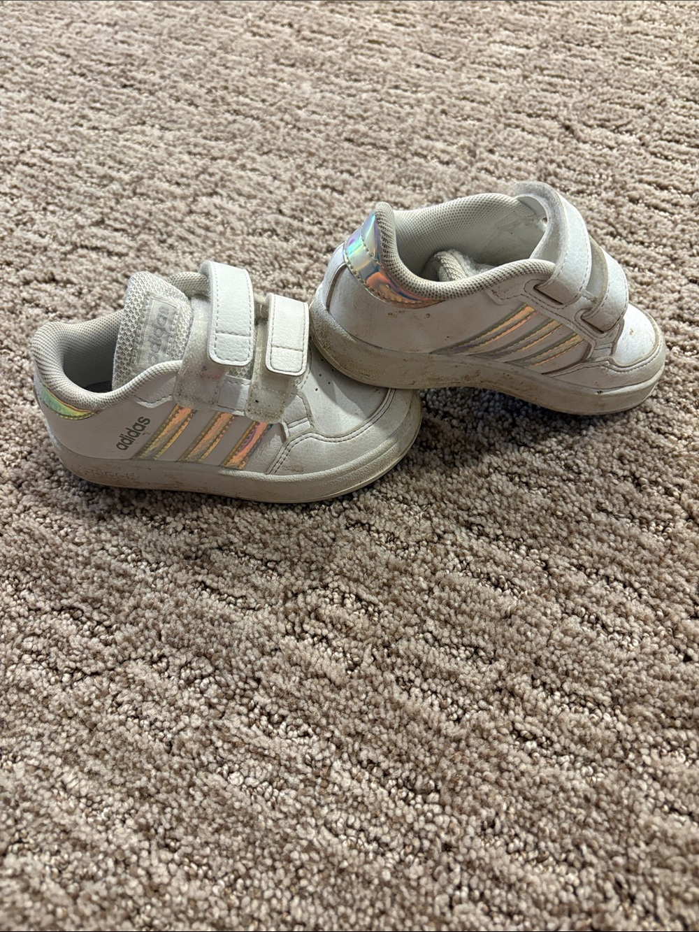 adidas Kids White Sneakers with Iridescent Stripes